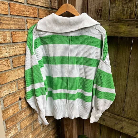 Aerie Green and White Striped Sweatshirt - Picture 3 of 3